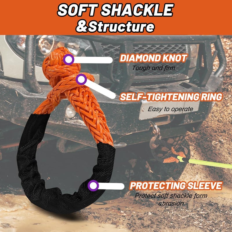 Perantlb Soft Shackle 1/2,3/8" X 22 Inch (50000/47000LBS) Breaking Strength,Synthetic Soft Shackle Rope with Sleeves for SUV,ATV,Truck&More (1/2x22ft Orange) - Image 4